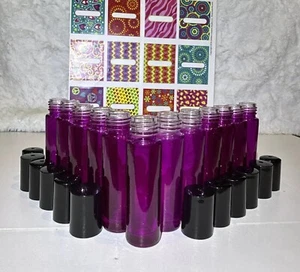 Glass Essential Oil Bottles 10ml, 12pk Fuchsia, Steel Roll On, Labels +Dropper - Picture 1 of 7