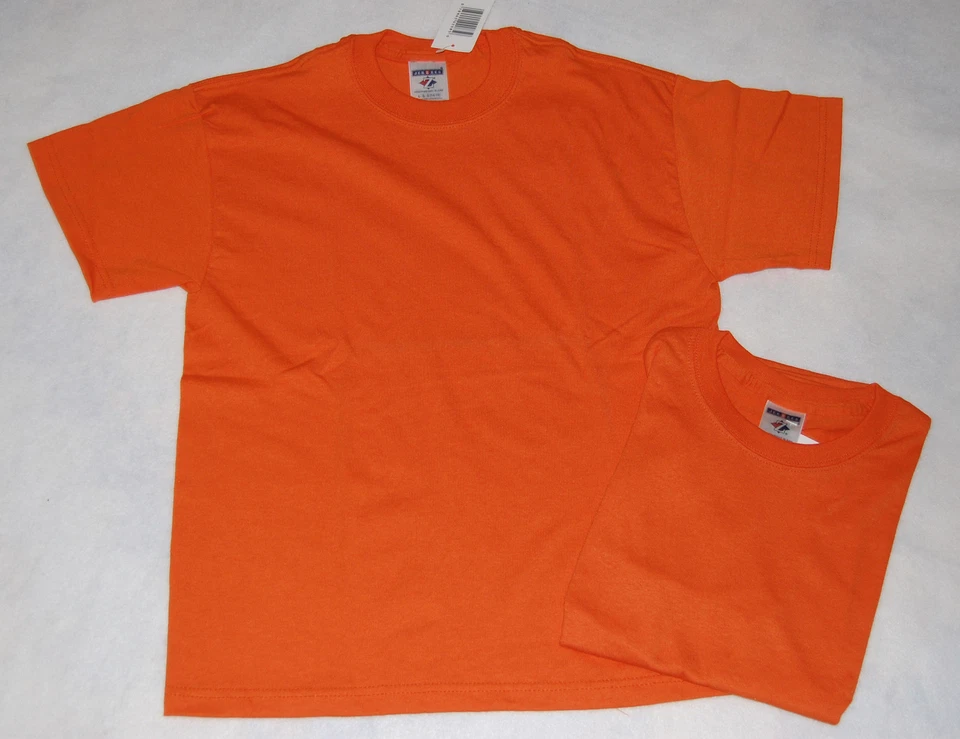 LOTE DE 2 CAMISETAS S/S para niños cuello redondo NARANJA peso pesado TALLA S 6-8 M 10-12 L 14-16  Foto 1 de 1