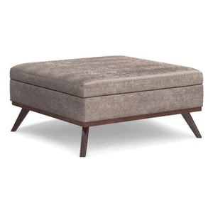 Simpli Home Owen Vegan Faux Leather Storage Ottoman in Distressed Gray - Picture 1 of 9