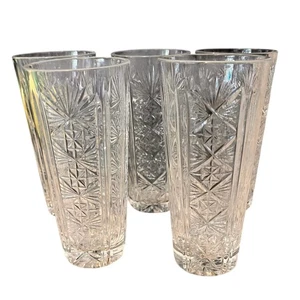 Vintage Cut Crystal Glasses Set of 5 Hobstar Starburst Pattern  Modern Barware  - Picture 1 of 4
