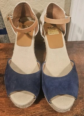 Sandalia alpargata de cuña con correa al tobillo Kanna para mujer azul gamuza tostada talla 39/8,5 Foto 1 de 4