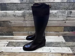 ALBERTO FASCIANI Tall Riding Boots Calfskin Dark Brown Handmade ITALY Size 8.5 - Picture 1 of 15