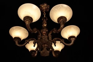 Antik Kronleuchter Deckenlampe Anhänger Leuchte Alabaster - Bild 1 von 9