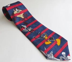 Novelty 1995 LOONEY TUNES MANIA Taz PEPE LE PEW Bugs Bunny Necktie BLUE RED Tie - Picture 1 of 3