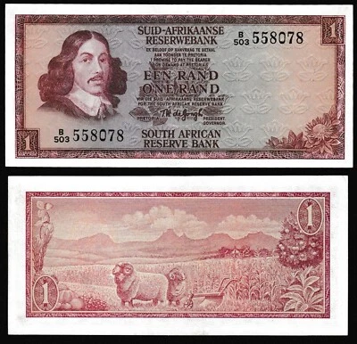 South Africa 1 rand 1973-1975 Vermuyden & Sheep P115b Prefix B/503 Smaller aUNC- - Image 1 of 4
