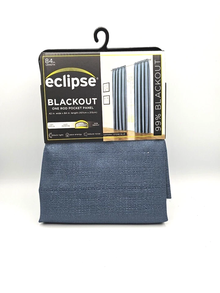 1x Eclipse Samara Blackout Window Curtain Rod Pocket Indigo 42 X 84