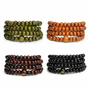 2X Sandalwood Bead Mala Buddhist Buddha Meditation 108 Prayer Bracelet Necklace - Foto 1 di 14