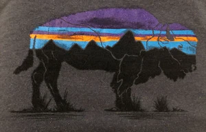 Patagonia Responsibili-tee Mens blue bison buffalo LS Graphic Logo Tshirt Small - Picture 1 of 12
