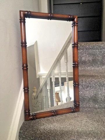 VINTAGE WOODEN BAMBOO EFFECT HALL WALL MIRROR RETRO BOHO TIKI 60'S 70'S 80'S Cover