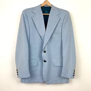 Vintage JcPenney Towncraft Blue White Seersucker Blazer Suit Sport Coat 44 x 31 - Picture 1 of 9