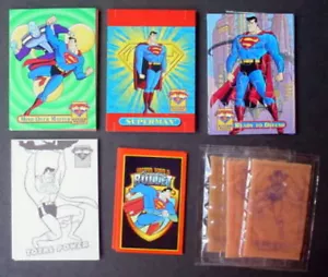 1996 Fleer Skybox DC SUPERMAN ACTION PACKS BASE 36 CARD SET + STICKERS GUM PIECE - Picture 1 of 12