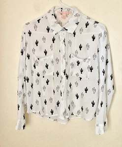 Rebellious One Women's Top Cactus Button Down Size XS Black White - Picture 1 of 4