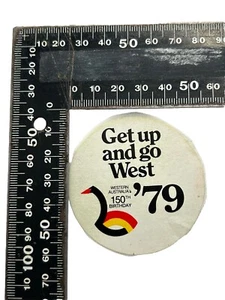 VINTAGE ROUND GET UP AND GO WEST WESTERN AUSTRALIA 150th BIRTHDAY 1979 STICKER - Picture 1 of 4