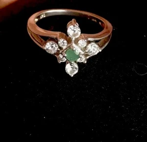 Lucky Emerald And CZ St. Patrick’s Day Green Silver Ring 925 Sz 6 Irish - Picture 1 of 2