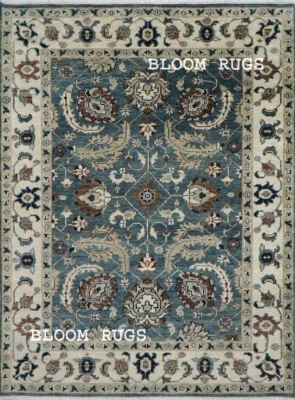 Exquisite Handmade 8x10 ft Blue Oushak Hand-Knotted Rug | Customizable Carpet - Image 1 of 4