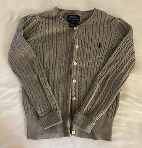 Polo Ralph Lauren Little Girls Cable Knit Cotton Cardigan Sweater, 6x, Gray - Picture 1 of 2