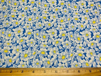1930s Repro Blue Daisies Floral NANA MAE IV 4 Cotton Fabric H Glass FQ - Image 1 of 2