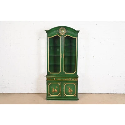 Karges French Regency Louis XVI Chinoiserie Green Lacquered Lighted Bookcase - Image 1 of 4