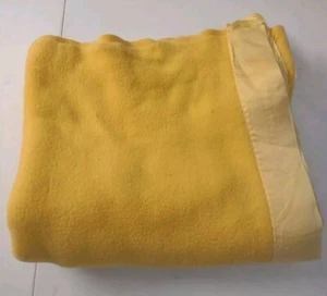 Vintage Yellow Thermal Blanket With Satin Trim  78" x 68" - Picture 1 of 6