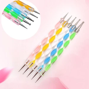 5x Nail Art Manicure Marbleizing Tool Kit Set Crystal 2-Way Dotting Pen Painting - Picture 1 of 11