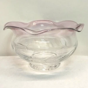 Lenox Floral Spirit Etched Crystal Clear Amethyst Ruffle Rim Scalloped Bowl 7" - Picture 1 of 10