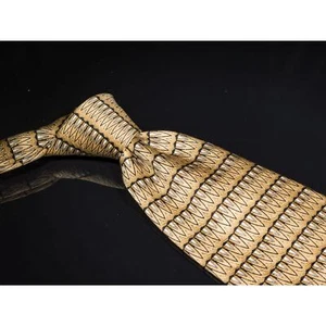 Vintage Bellini 100% Silk Tie Tan White Geometric Mens Designer Necktie - Bild 1 von 5