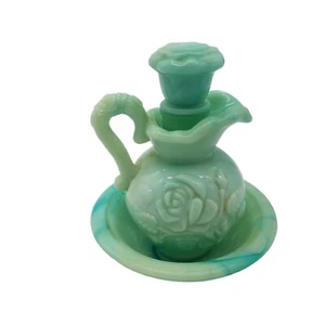 Vintage 1970's Avon Green Milk Glass Pitcher and Bowl perfume bath bottle - Picture 1 of 7