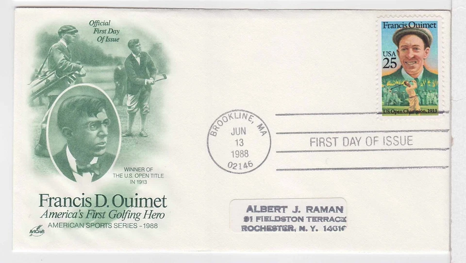 TurtlesTradingPost- Francis Ouimet- Golfer 1988 #2376 FDC Artcraft Cachet - Image 1 of 1