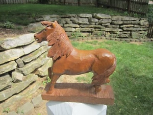 VERY NICE LARGE VINTAGE HAND CARVED WALNUT WOOD HORSE - Picture 1 of 12