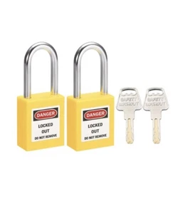 Lockout Tagout Safety Padlock 1-1/2 Inch (38mm) Shackle Yellow 2 Pack - Picture 1 of 5