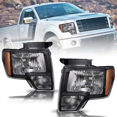 Conjunto de pares de faros negros para camioneta Ford F-150 F150 2009-2014 Foto 1 de 4