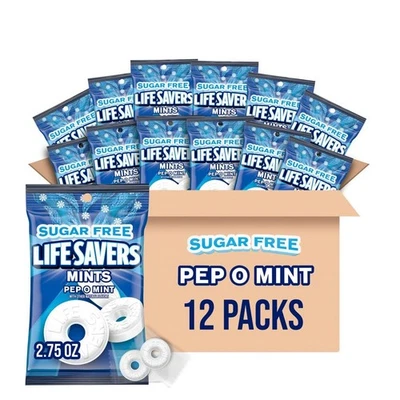 Caja Completa 12x Bolsas Salvavidas Pep-O-Mint Caramelos Sin Azúcar - Bolsa de 2.75oz Foto 1 de 3