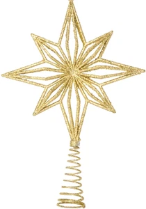 Gold Baumspitze glitzernder Draht Stern 9,25" hoch x 6,25" quer x 1,25" Tiefe. NEU! - Bild 1 von 3