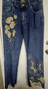 Midnight Samt Jeans Wmns Gr. 14 verziert Y2k Landhaus Boho Western Rock - Bild 1 von 18