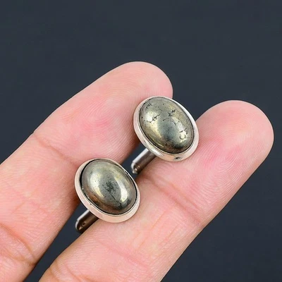 Pyrite Agate Gemstone Handmade 925 Sterling Silver Cufflinks - Image 1 of 4