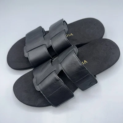 Vionic Leather Adjustable Slide Sandals - Riley-Black-9.5 - Image 1 of 4