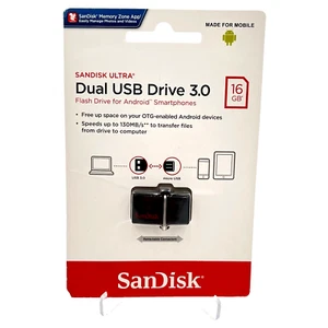SANDISK 16GB ULTRA DUAL OTG 3.0 ON-THE-GO USB Flash Pen Thumb Drive - Picture 1 of 3
