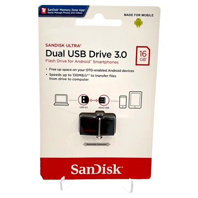 SANDISK 16GB ULTRA DUAL OTG 3.0 ON-THE-GO USB Flash Pen Thumb Drive - Image 1 of 3