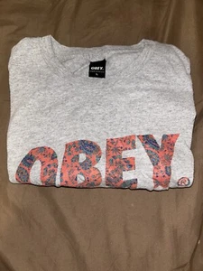 Vintage Obey Logo Tee Mens L Gray Tshirt - Picture 1 of 6