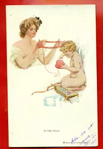 FRAU UND AMOR "IN DEN MÜHEN" ALTE POSTKARTE 1094 - Bild 1 von 2