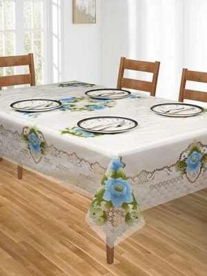 Floral Design 6-8 Seater 60x90 inch Dining Table Cover-Blue - Image 1 of 3