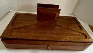 VTG MCM Desk Organizer/Business Card Holder/Gorgeous Polished Walnut - Picture 1 of 13