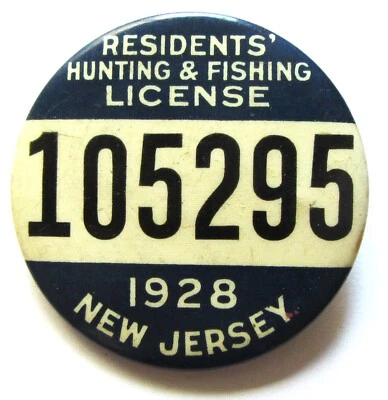 NEW JERSEY - 1928 Resident combination HUNTING & FISHING LICENSE badge PINBACK - Image 1 of 2