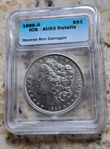 1886 O 1 $ Morgan Silver Eagle Dollar Münze ICG AU53 DETAILS Rückseite Randschaden - Bild 1 von 4