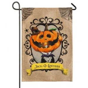 **BANDERA ABIERTA** Jack O Lantern 14B3868 Evergreen ARPILLERA Garden Flag 12,5” x 18” - Imagen 1 de 1