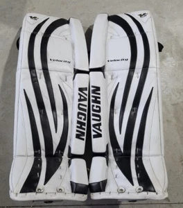 Vaughn Velocity V5 Ice Hockey Goalie Pads SR 36 + 1.5” White & Blue Custom - Imagen 1 de 16