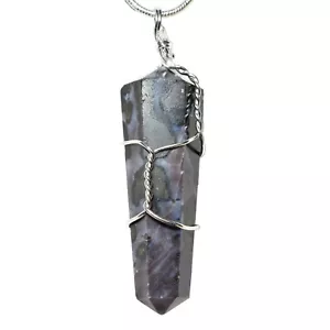 CHARGED Wire Wrapped Mystic Indigo Gabbro Point Pendant + 20" Stainless Chain - Picture 1 of 8