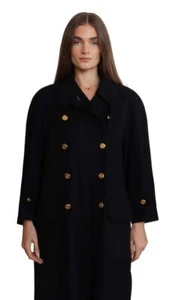 Military Coat Jacket Vintage St Micheal M&S 100% New Wool, BLACK,Oversized 16/18 - Picture 1 of 8