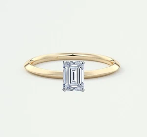 2/3 kt Smaragd F/VS Lab Created gewachsener Diamant Solitär Ring 18 K Gelbgold - Bild 1 von 1
