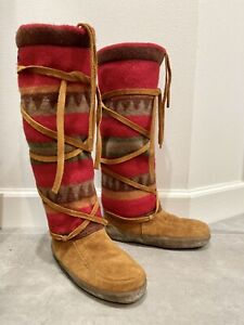 Steger Mukluks Terra Boots Moosehide Suede Wool USA Made Women’s size 8